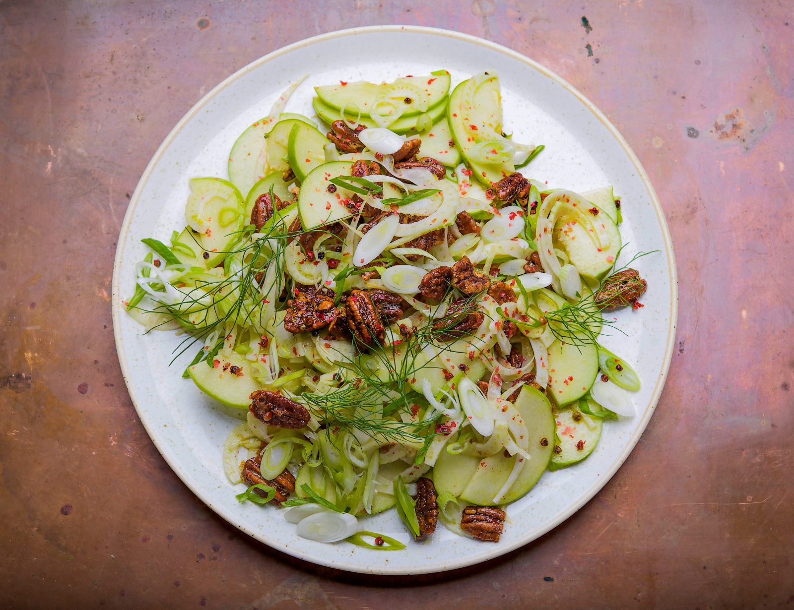 apple fennel salad with candied pecans