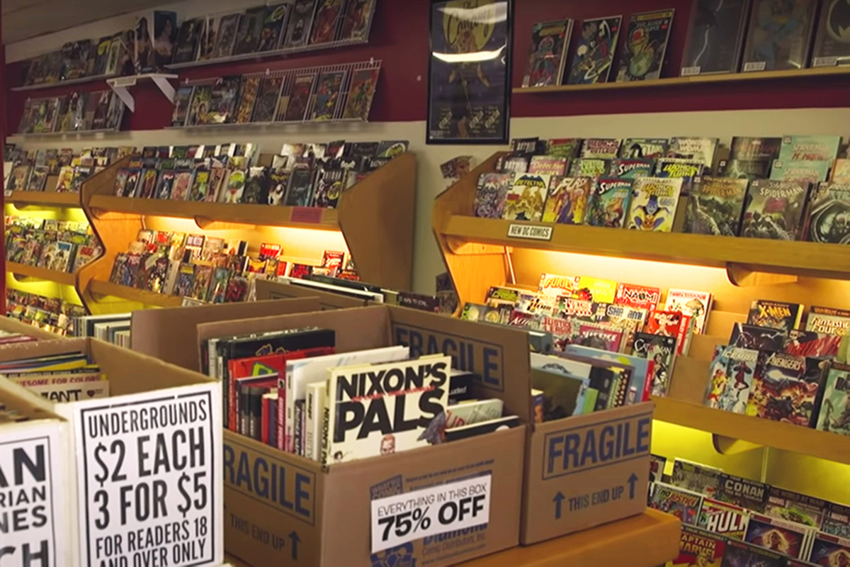 Stocked shelves of Vintage Phoenix Comic Books in Bloomington