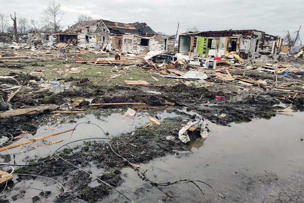 Devastation after Friday night's EF-3 tornado in Sullivan.