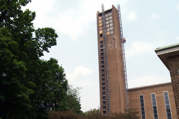 First Christian Church raised $3.3 million to save a tower that’s been a fixture of the city’s downtown since 1942.