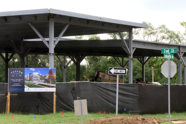 Housing and urban grocer development "The Taylor" going up just west of the Bartholomew Co. jail.