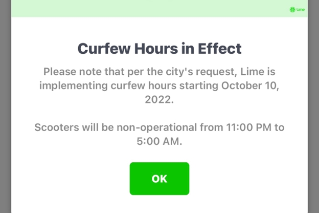 Picture of lime scooter curfew notice