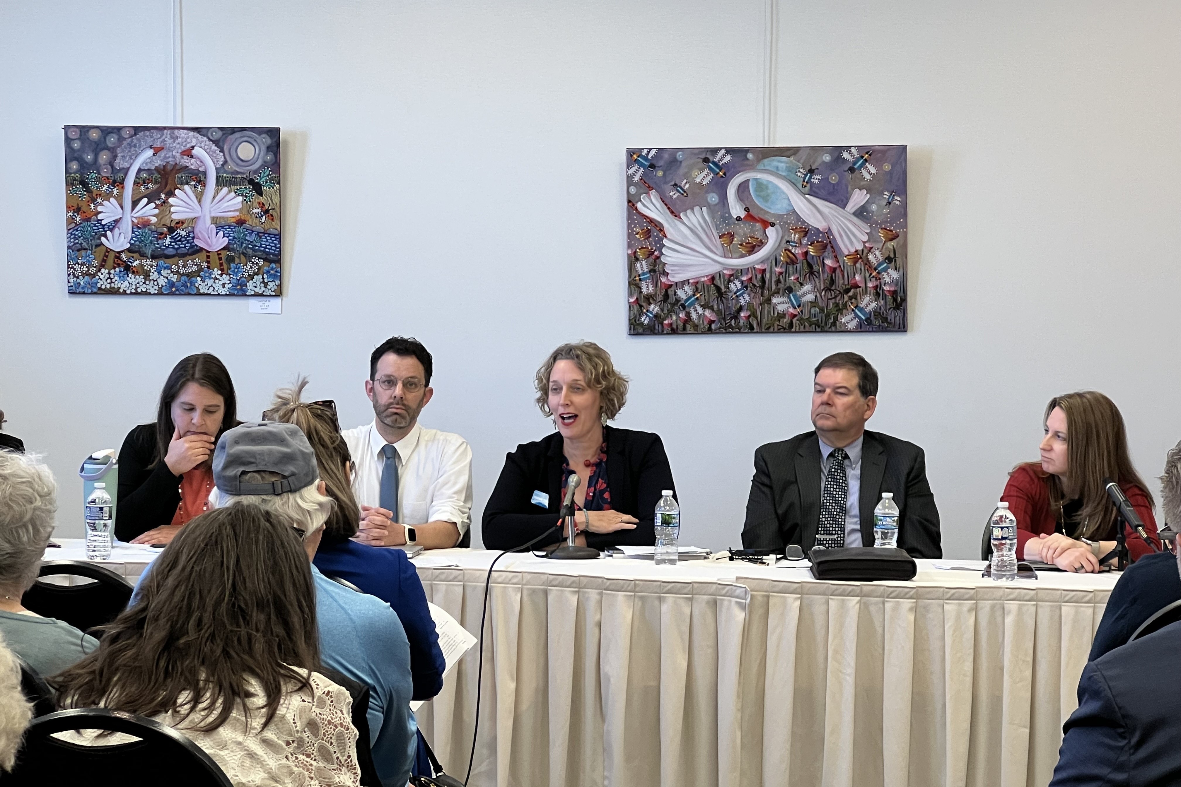 Left to right: City council president Hopi Stosberg, county councilmember Peter Iversen, Bloomington Mayor Kerry Thomson, Eric Reedy of Reedy Financial Group, county commissioner Jody Madeira.