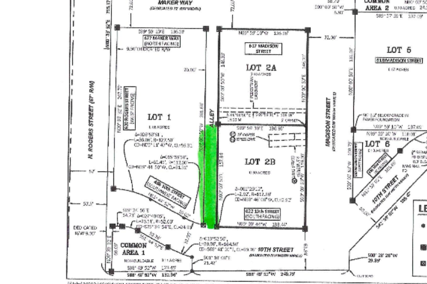 Graphic displaying the current alleyway up for vacation, located north of the Trades District Parking Garage.