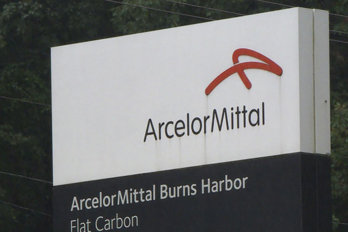 The sign for ArcelorMittal in Burns Harbor, Ind.