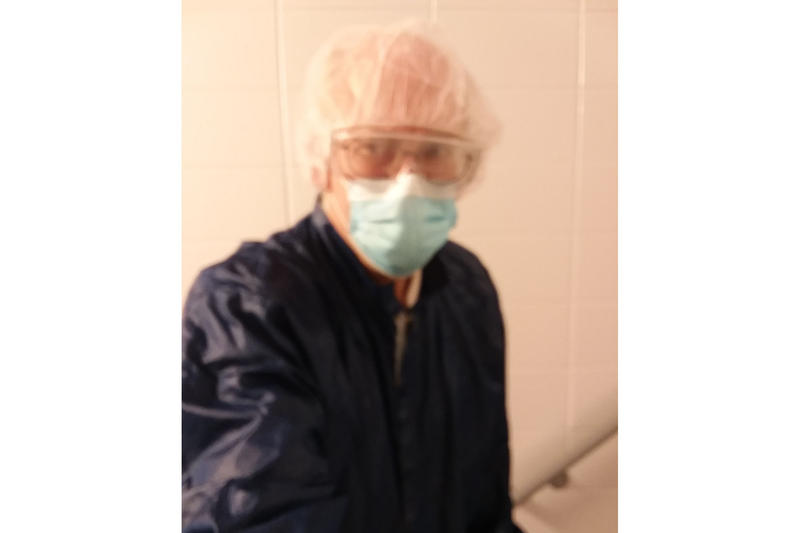 Janitor Dennis Osborn wears this protective gear at work to make sure he doesn't bring COVID-19 home to his wife who has lung cancer.