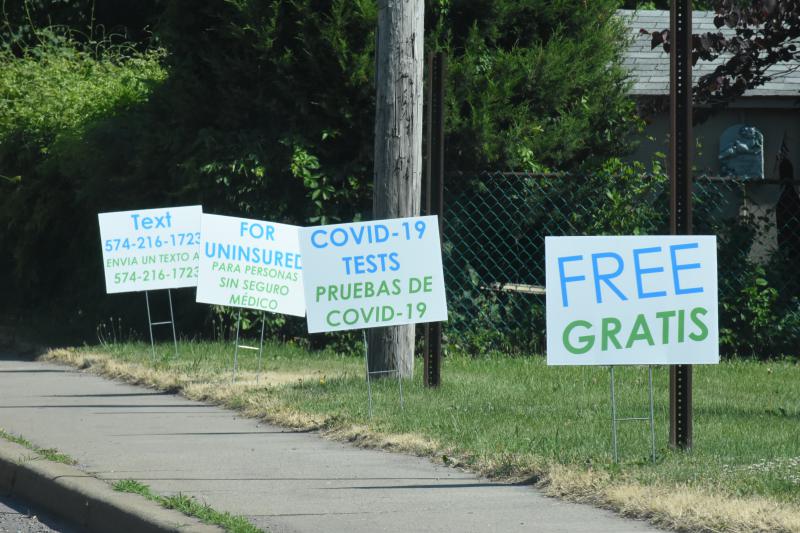 Signs near a COVID-19 testing site