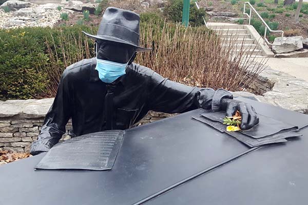 Hoagy Carmichael statue with mask