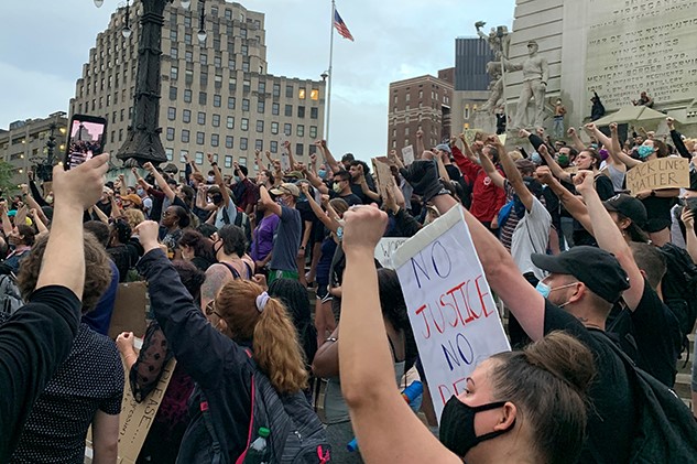 Protesters in courthouse square