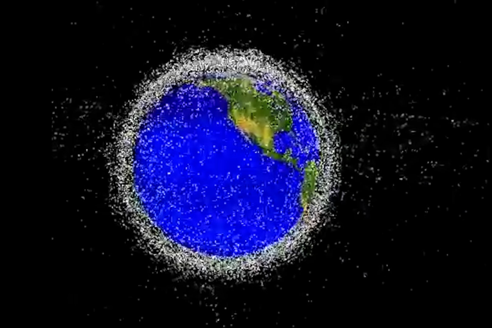 An image of satellites and debris orbiting the earth