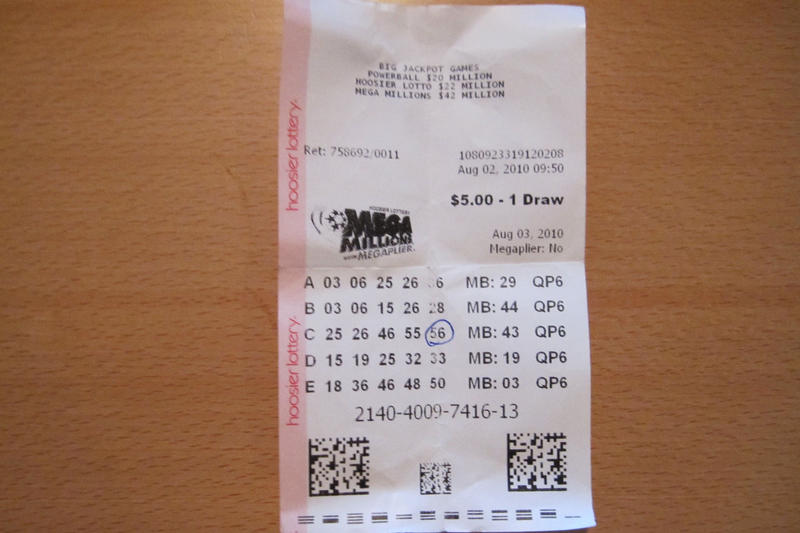 A mega millions lottery ticket