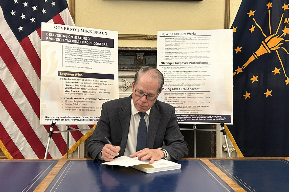 Gov. Mike Braun signed SEA 1, the major property tax reform legislation, into law on April 15, 2025.