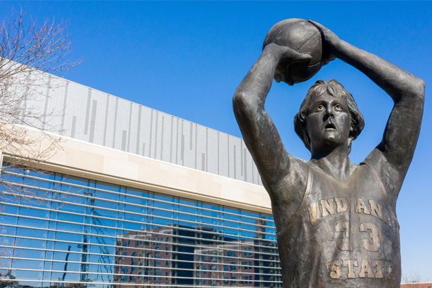 New Hulman Center facade with Larry Bird