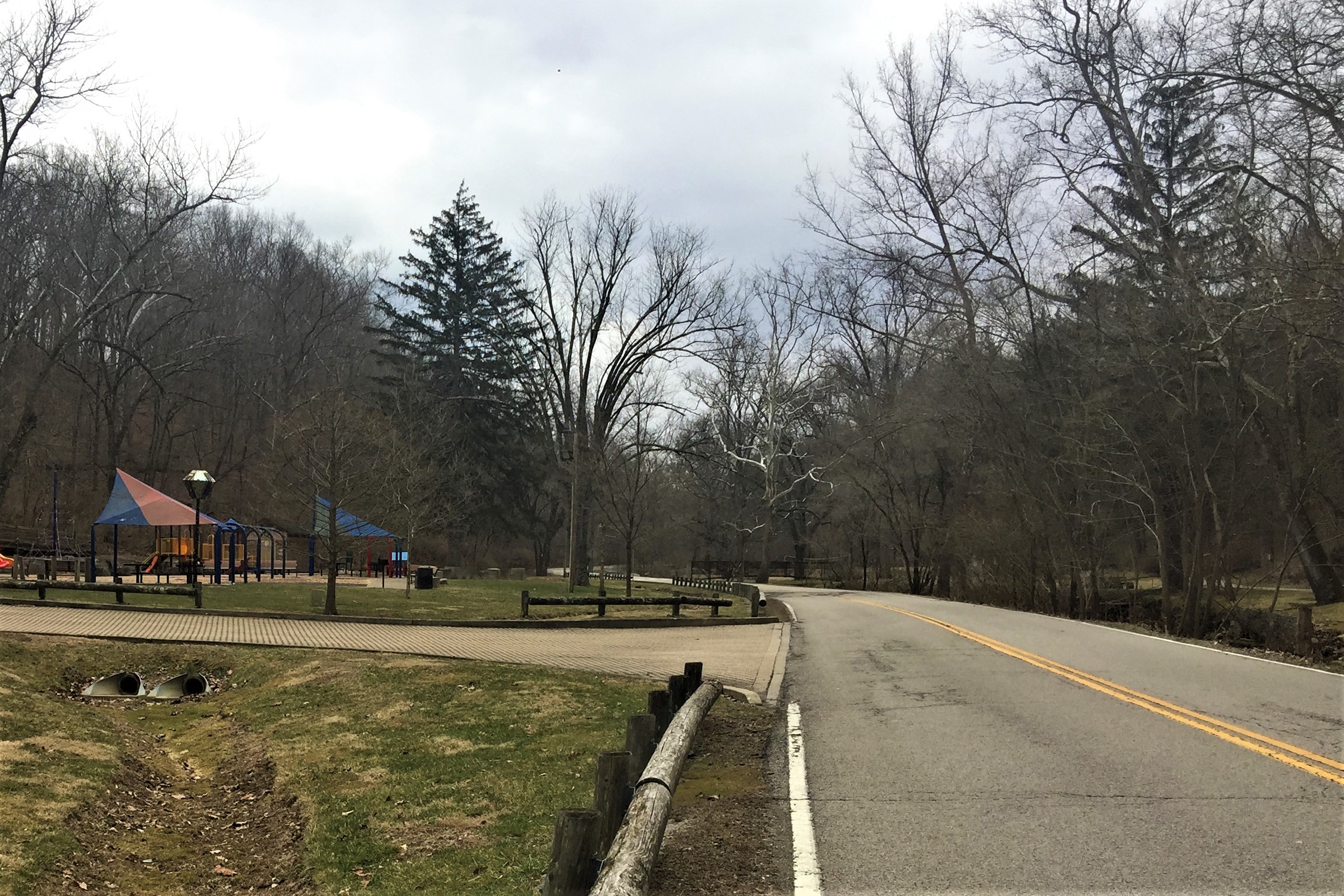 A photo looking south on Old State Road 37 near the playground in Lower Cascades Park in Bloomington.