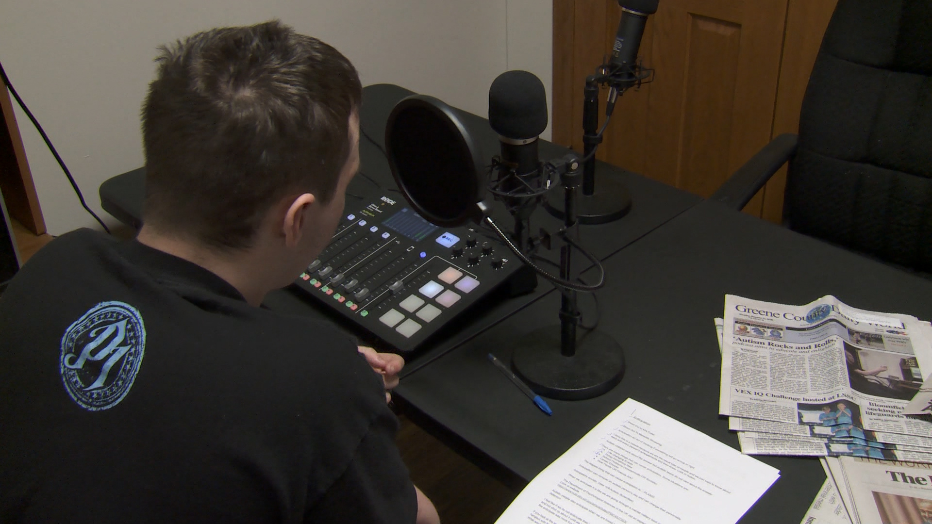 Sam Mitchell Recording His Podcast, Autism Rocks And Rolls