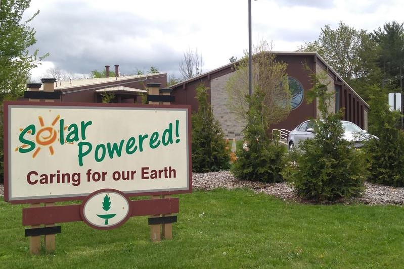 The Unitarian Universalist Church of Bloomington has solar panels on its roof. These grants are hoping to target evangelical churches with an interest in solar.
