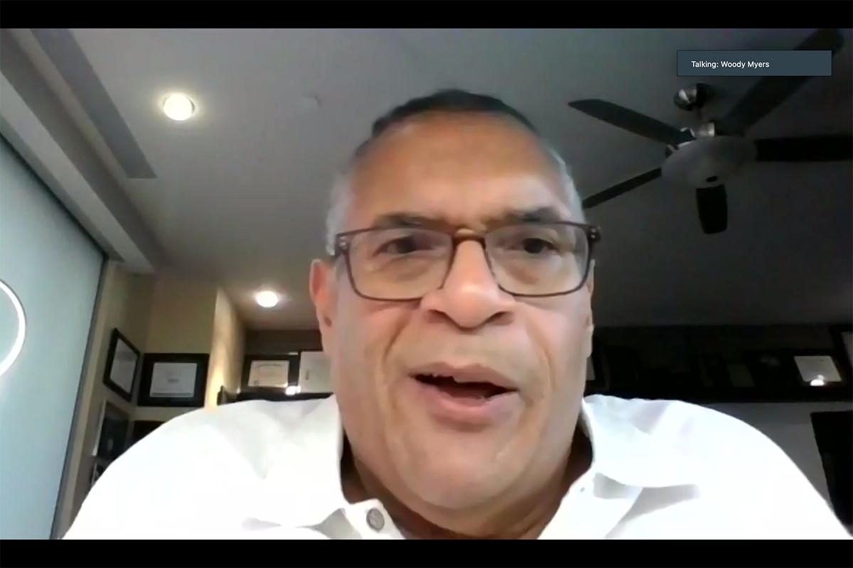 Indiana Democratic gubernatorial candidate Woody Myers on a Zoom call.
