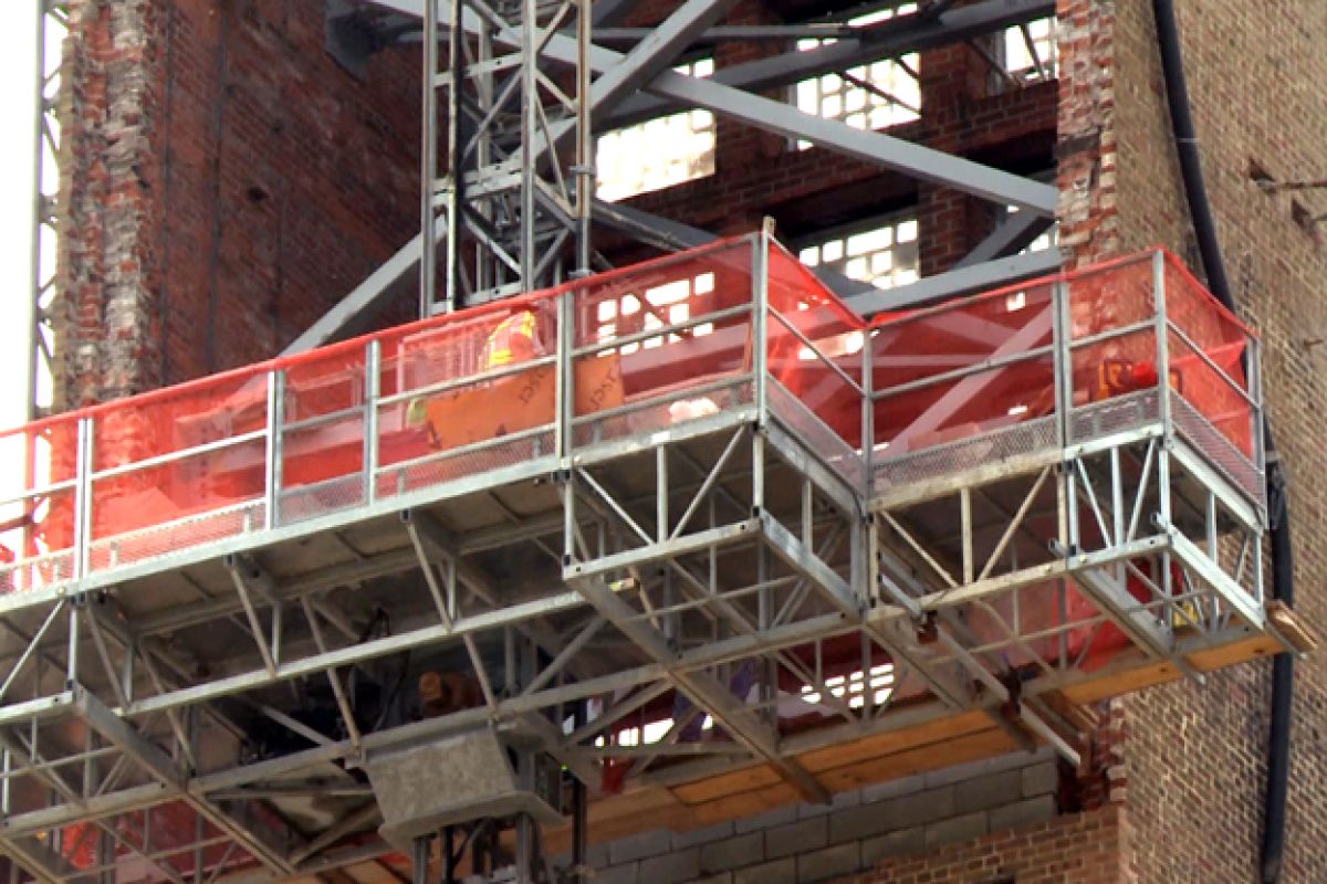 Construction is underway to restore the First Christian Church Tower.