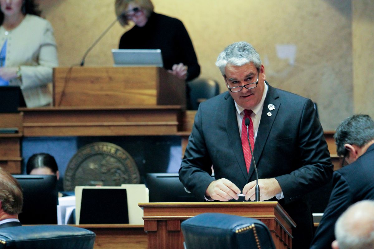 Senator Andy Zay speaks on the floor of the Indiana Senate session.