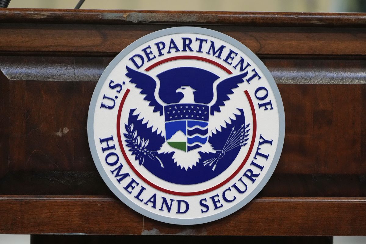 AP OK The Department of Homeland Security seal is pictured as Homeland Security Secretary Kristi Noem tours U.S. Coast Guard Air Station Kodiak, Monday, March 17, 2025, in Kodiak, Alaska. 