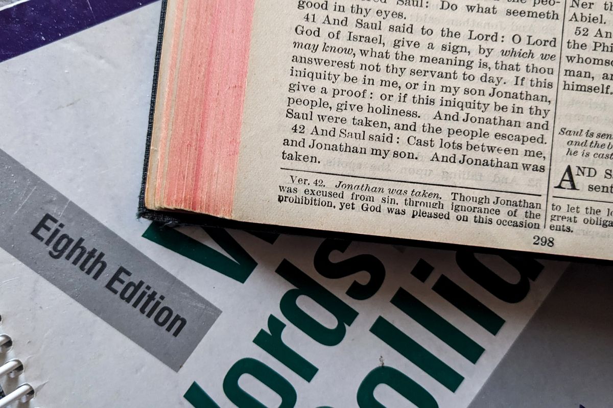 Bible with textbook
