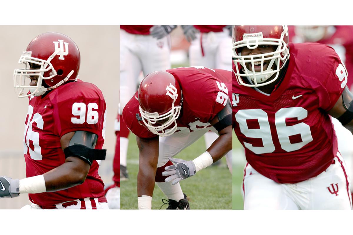 A collage of photos of former IU football player Chris Beaty.