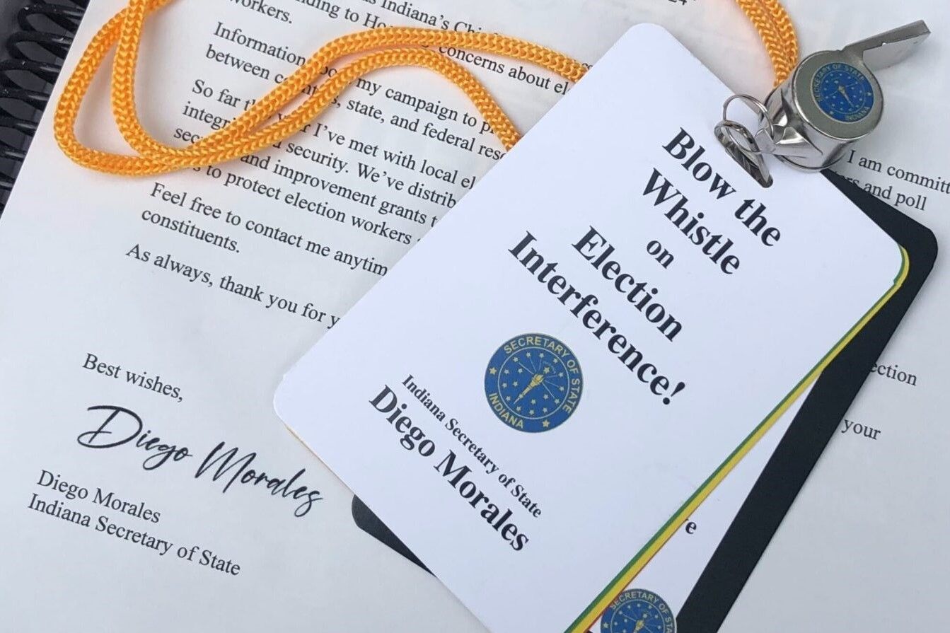 Indiana Secretary of State Diego Morales’ 2024 election security guide features a whistle