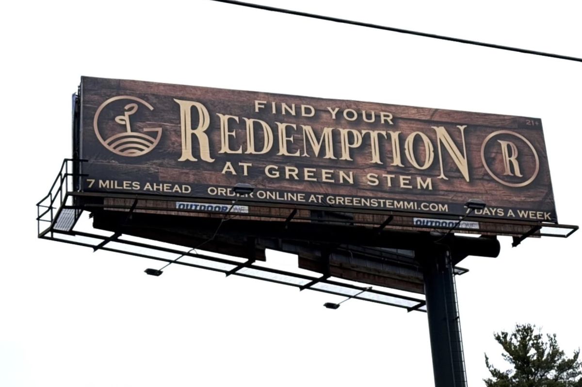 Green Stem marijuana advertising on SR 933 near Notre Dame. 