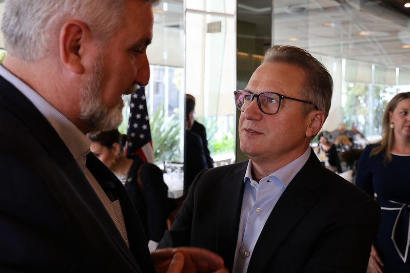 Gov. Holcomb and Gilbert Tomanzoni, JBS CEO, taken April 15, 2024, during an economic development trip to Brazil.