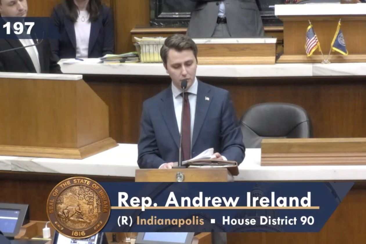 Andrew Ireland (R-Indianapolis), the sponsor of Senate Bill 197, spoke on the House floor in favor of language in the bill that would make it a Class C misdemeanor for someone to sleep on public property.
