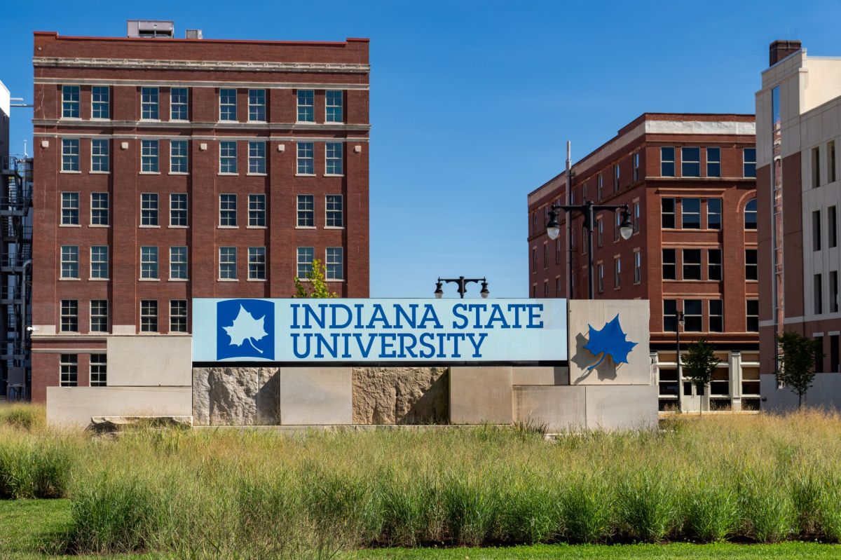 Terre Haute, IN - Sept. 30, 2023: Indiana State University electronic sign near the Hullman Center