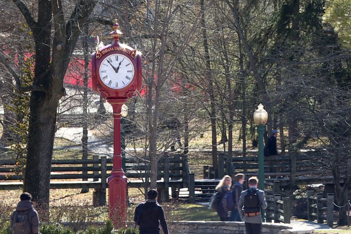 IU students walking on campus 