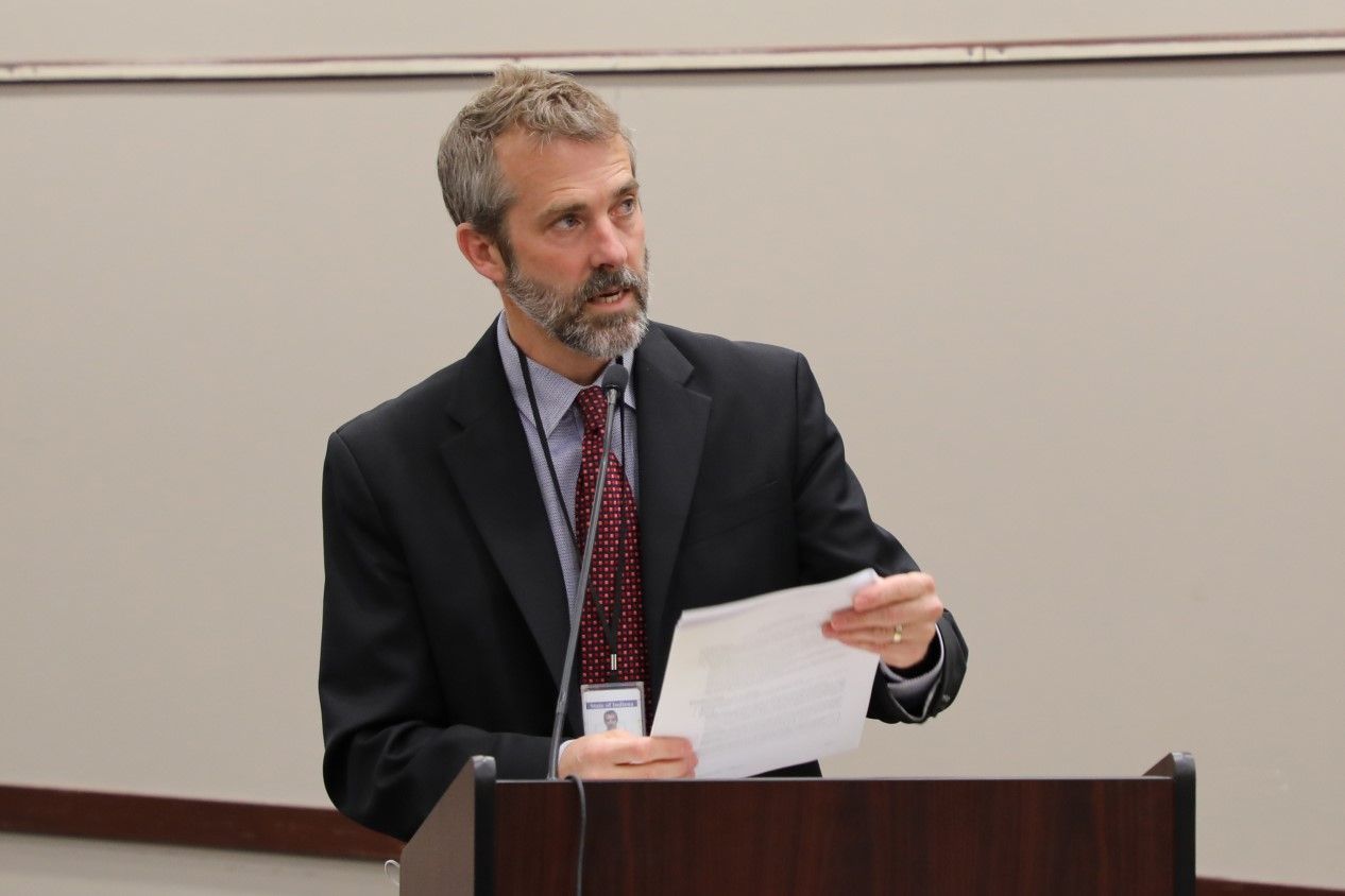 James Betley talks to the members of the Indiana Charter School Board during a meeting on Thursday, April 28, 2022 in Indianapolis. Betley was the board's executive director from October 2015 until January 2025.