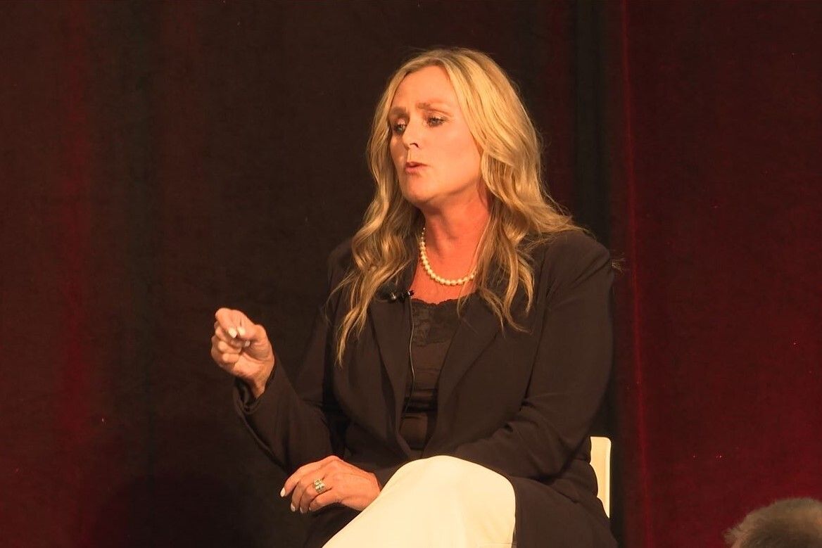 Indiana Democratic gubernatorial candidate Jennifer McCormick speaks at a forum June 20, 2024, at the Monroe Convention Center.