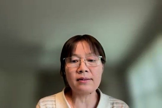 Nianli Ma speaks over Zoom at the April 14, 2025 Asian American Scholar Forum: "State of Play Town Hall" in her first public appearance since IU fired her.