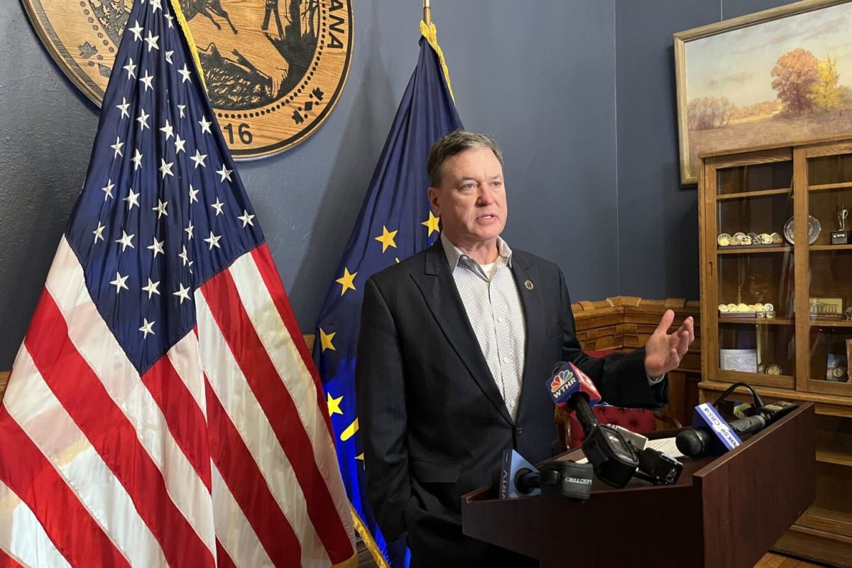 Attorney General Todd Rokita speaks to the media on Friday, March 21, 2025.
