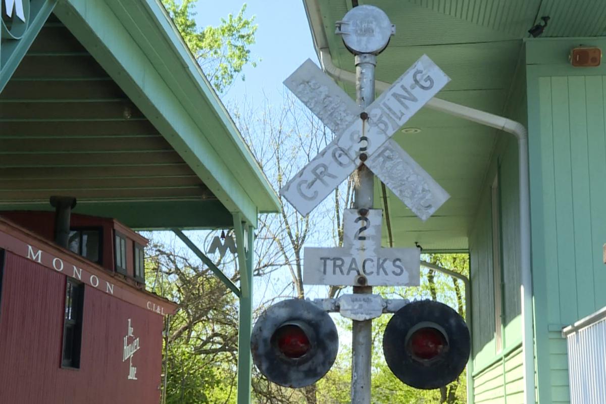 A railroad crossing sign from the old Monon Railroad line at The Depot Railroad Museum in Salem. The trail will takeover part of the now closed railroad line.
