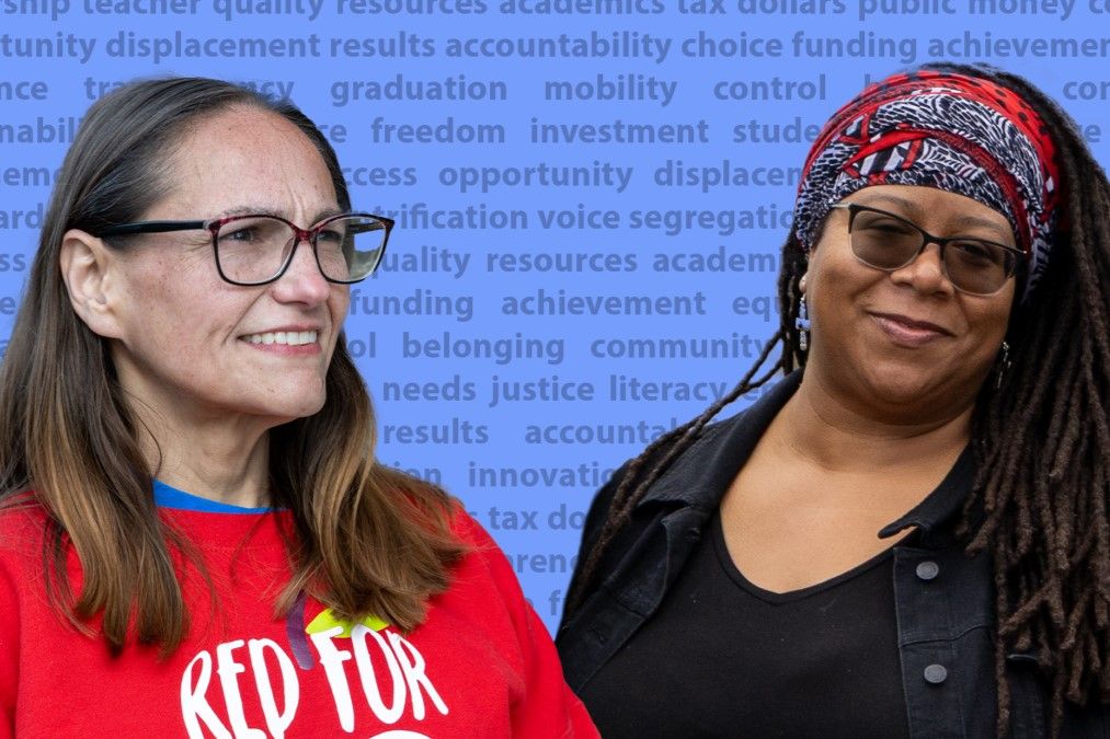 Indianapolis parents Christina Smith, left, and LaToya Tahirou both have children who attend charter schools