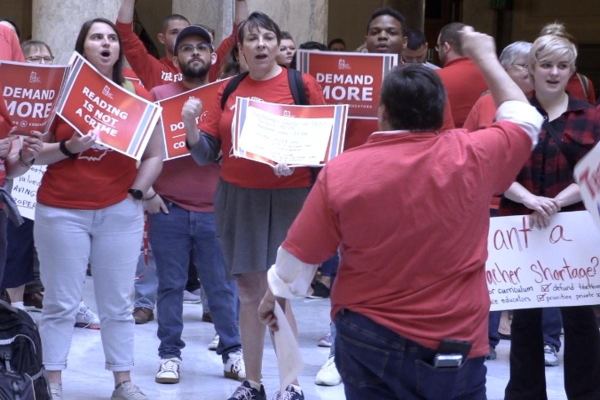Teachers rally at the Statehouse 2023