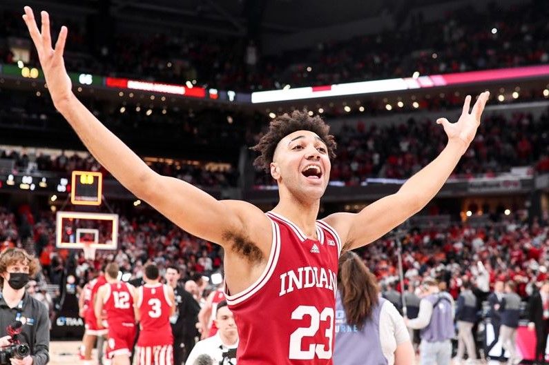 Indiana's Trayce Jackson-Davis celebrates the Hoosiers' win over Illinois in the Big Ten Tournament Friday.