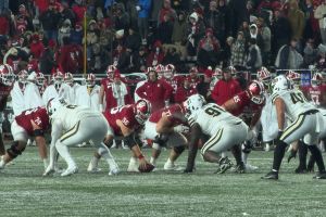 IU defense lines up against Michigan during November 11 game at Memorial Stadium.
