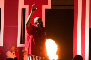 Indiana men's basketball coach Mike Woodson is introduced at last year's Hoosier Hysteria event.