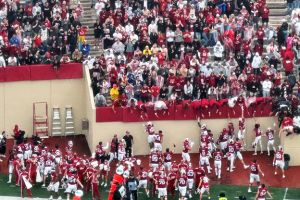 The IU football team sings the school song with the crowd after Saturday&amp;amp;apos;s win over Wisconsin.