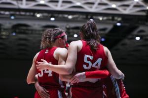 Indiana women's basketball players huddle during a game in the Bahamas last week.