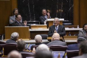 Former Rep. Tom Saunders pictured during his 2022 retirement resolution