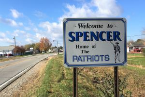 A sign that says "Welcome to Spencer."
