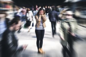 Woman crying in public